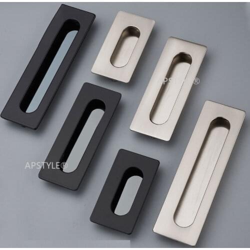 European Fashion Recessed Cabinet Drawer Hardware Black Silver Zinc Alloy Kitchen Cupboard Pulls Door Closet Handle
