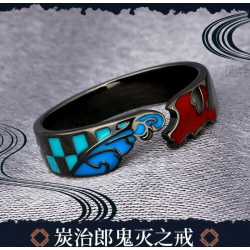 Water Breathing Ring Anime Demon Slayer Kamado Tanjirou Ring Adjustable Gifts 925S jewelry Fashion Jewelry Cosplay Halloween