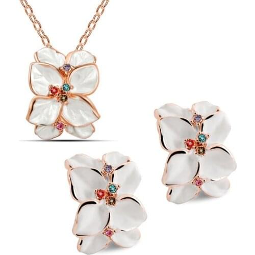Female high-grade flowers suit black rose pendant necklace earrings set women bride wedding Jewelry Sets