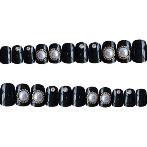 24 Pieces Short Black Fake Nails Tips, Full Cover False Nails Artificial Nails