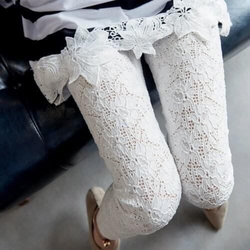 High Waist Floral See Through Strethchy Fit Leggings Women 2021spring Summer New Sexy Retro Solid Thin Hollow Lace Girls Pants