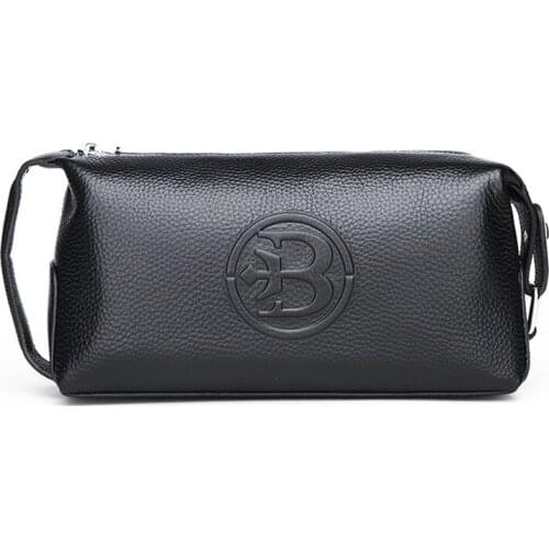 Top Layer Cowhide Mens Handbag New Design Day Clutch Male Business Travel Bag Wash Bag Big Capacity Casual Bag for Man