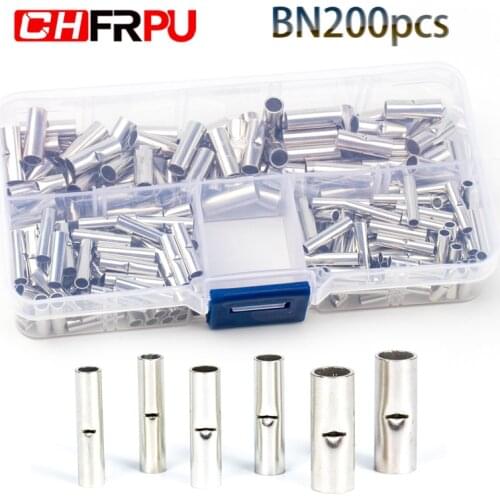200PCS/boxed butt wire connector AWG 22-10 tinned copper crimp terminal sleeve bare terminal crimp connector kit