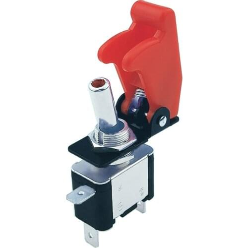 New 12V 20A Illuminated Dark Red LED Toggle Switch Control ON/OFF + Aircraft Missile Style Flip Up Cover SS