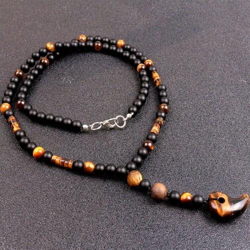 Black bead necklace 6mm Stones with Tiger Eye spacer bead pendant Surfer Necklace for men tribal jewelry