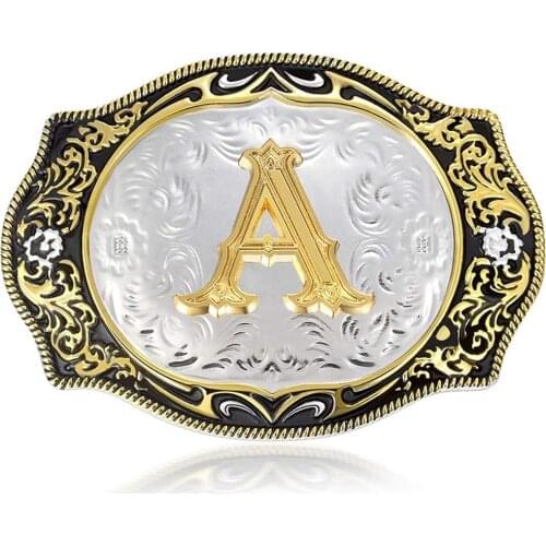 Western Belt Buckle Initial Letters ABCDMRJ to Z Cowboy Rodeo Small Gold Belt Buckles for Men Women
