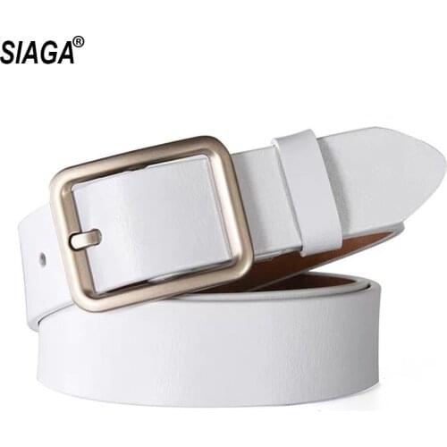 Ladies All-match Simple Buckle Metal Metal Casual Belt Retro Style 100% Genuine Leather Belts for Women Jeans 2.8cm AK036