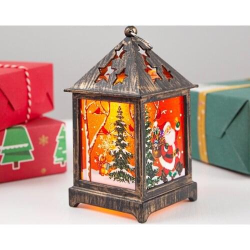 Merry Christmas Lantern Craft Retro Night Light Lantern DIY Santa Claus Snowman Pattern Light Desktop Decoration Lantern