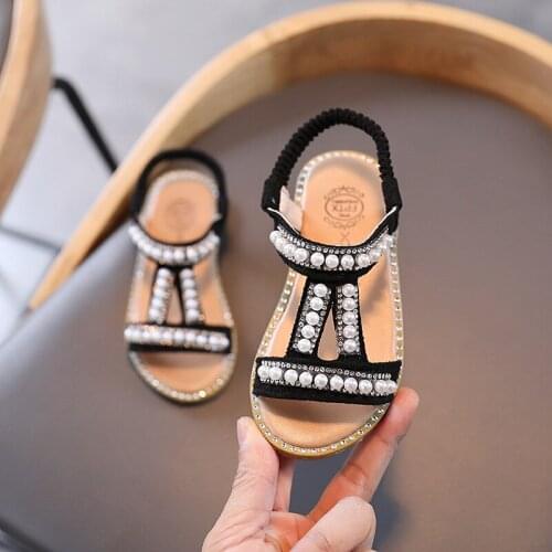 Summer new girls pearl rhinestone sandals female baby open-toed princess non-slip shoes fashion dance performance shoes