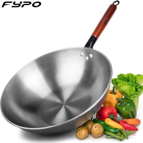 Wooden Handle Iron Wok Non-Coating Iron Pot Cast Iron Pan General use for Gas and Induction Cooker Chinese Wok Kitchen Cookware