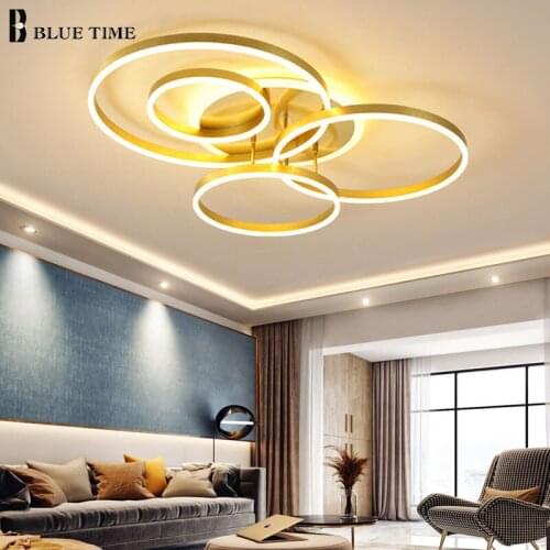 BLUE TIME Modern Led Chandelier Luminiares Gold White Coffee Circle Ceiling Chandelier Lighitn For Home Living room Bedroom Lamp