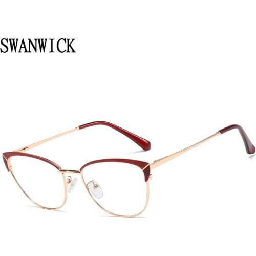 Swanwick women blue light blocking glasses cat eye computer optical glasses frames female metal red black party accessories hot