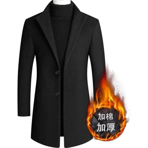 2021 Thick Mens Woolen Windbreaker Trench Cashmere Coat Scarf Collar Mid-Length Woolen Coat Jacket Men Coat New Autumn Winter