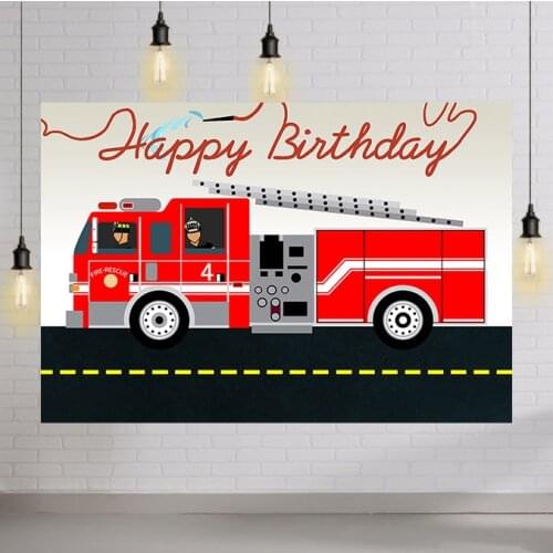 Birthday Party Background Fire Truck Firefighter Hero Boy Decor Vinyl Backdrops for Photo Studio Photophone Photozone