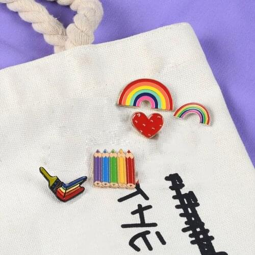Love Is Love Rainbow Pins Love wins Jewelry Rose Flower Pencil Heart Brooches Badge Lesbian Gay Couple Pride Enamel Lapel pins