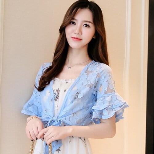 Spring and summer large size XXXL women 's sun protection clothing fat mm small shawl thin chiffon long sleeve lace cardigan