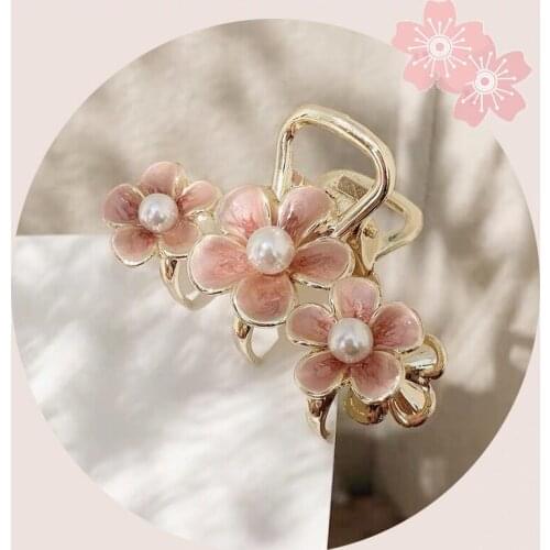 Muylinda Girls Flower Big Hair Claw Fashion Simulated Pearls Metal Hair Crab Clip Jewelry Women Enamel Hair Claws