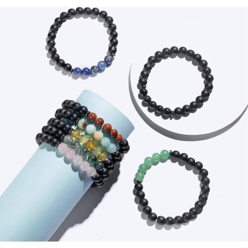 Women Chakra Beaded Bracelets Men 8MM Natural Matte Black Onyx Healing Beads Stretch Charm friendship Yoga Bangle Jewelry