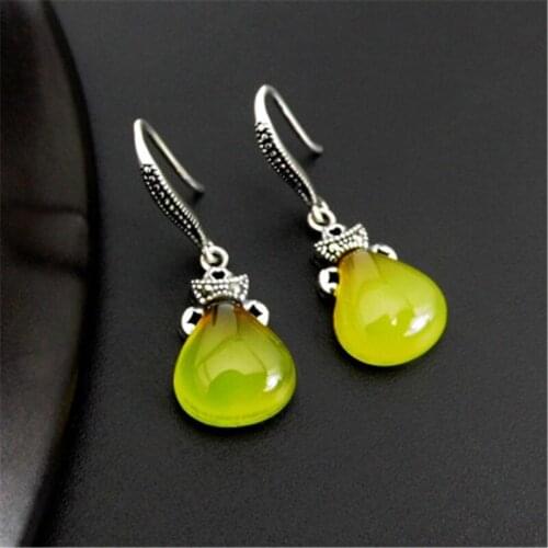 BESTLYBUY New Arrival 925 Sterling Silver Thai Silver Garnet Yellow Agates Drop Earrings Women Earrings