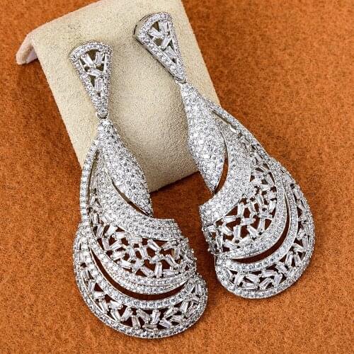 Be Original High Quality Trendy Big Pendant Earrings Full Cubic Zirconia Dangle Earings Women Wedding Party Bridal Jewelry