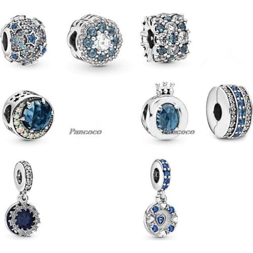 925 Sterling Silver Moon And Night Sky With Rainbow Crystal Charm Bead Fit Women Pandora Bracelet & Necklace Jewelry