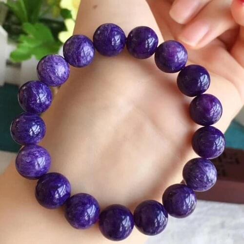 Natural Charoite Gemstone Purple Crystal Round Beads Bracelet 12mm Stretch From Russia Charm Women Men Fashion Russia AAAAA