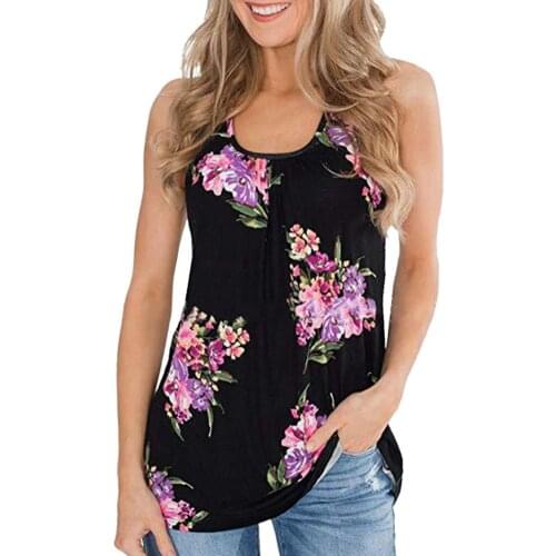 2021 Top Summer Beach Casual Women Loose Sleeveless U Neck Tank Top Floral Print Vest Breathable Comfortable Vest
