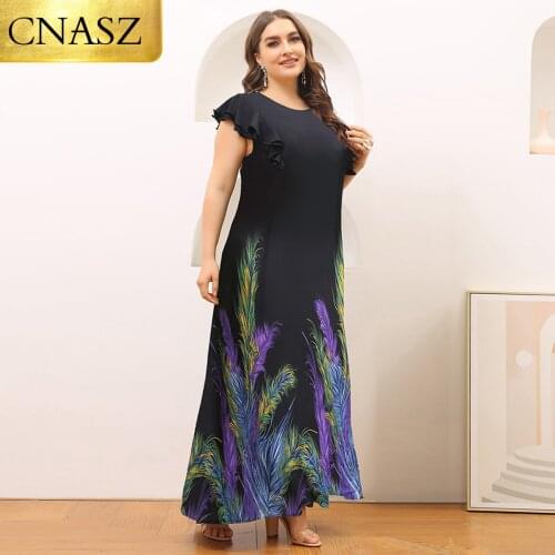 New Fashion Plus Size Womens V-Neck Mid-Sleeve Fashion Print Big Swing Dress Long Skirt Islamic Turkey Ladies Plus Size Dress