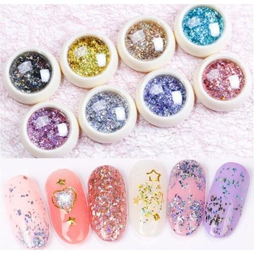 1 Jars Nail Irregular Sequins Flakes 3ML Jars Holographic Iridescent Glitter Sequin 8 Colors Nail Tips Art Glitter Sequins Decor