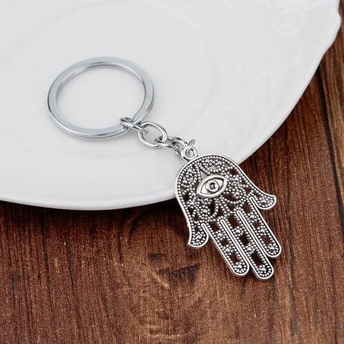 1PCS Hot Selling Key Chain Wholesale Retail Fashion Evil Eye Sliver Plated keyring Hamsa Fatima Hand Alloy Keychain