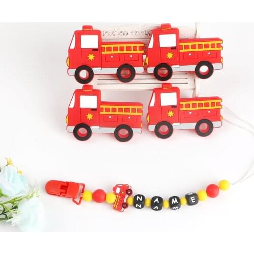 Kovict 1pcs Silicone Teether Cartoon Fire Truck Pattern Baby Teething Necklace Food Grade BPA Free for Baby Molar Toy