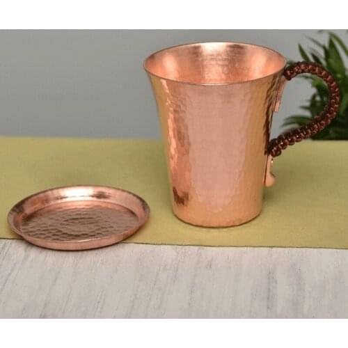 1Pc Handmade Thickened Pure Copper Water Tea Wine Beer Espresso Coffee Cup with Copper Dishes Anti-Scalding Handle