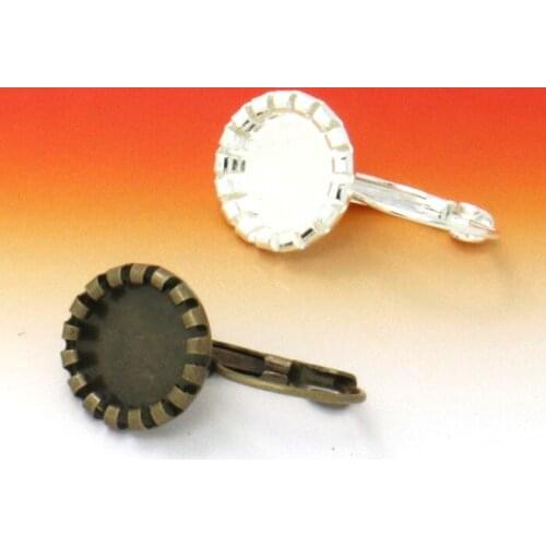 10pcs 12mm Earring Hooks Round Silver/Antique Bronze Cabochon Cameo Tray Settings Earring Blank Base Supplies for Jewelry Making