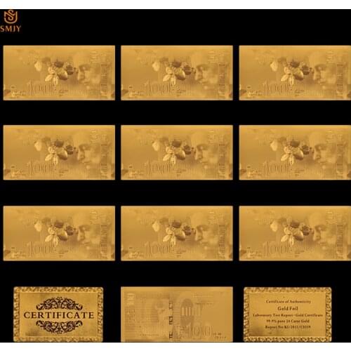 10Pcs/Lot New Product 2018 Israel Gold Currency Paper 100 New Shekel in 24k Gold Plated Money Banknotes For Collections