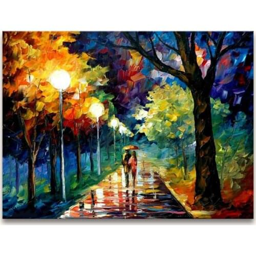 100% Hand Painted Night City View Oil Painting Canvas Art Pictures For Living Room Best Quality Hanging Pictures No Framed Panel