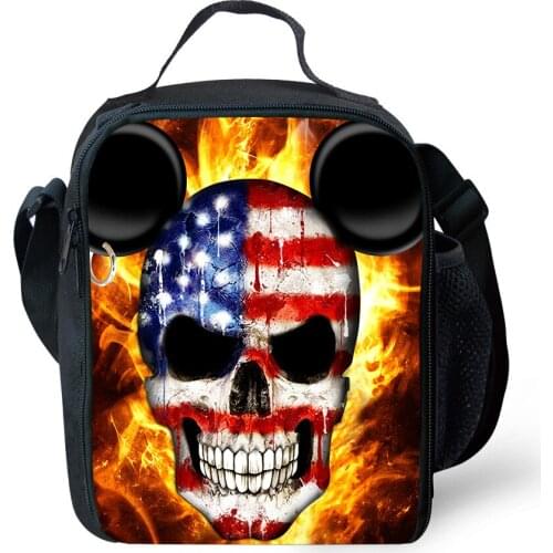 3D Print Cool Skull Lunch Bags Thermal Insulated Portable Men Women Casual Shoulder Food Bags Waterproof Kids School Lunch Box