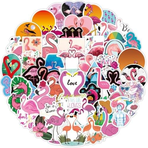 50/100pcs Lovely Pink Flamingo Stickers Decorative Stationery Scrapbooking DIY Diary Album Laptop Bicycle Stick Lable Sticker