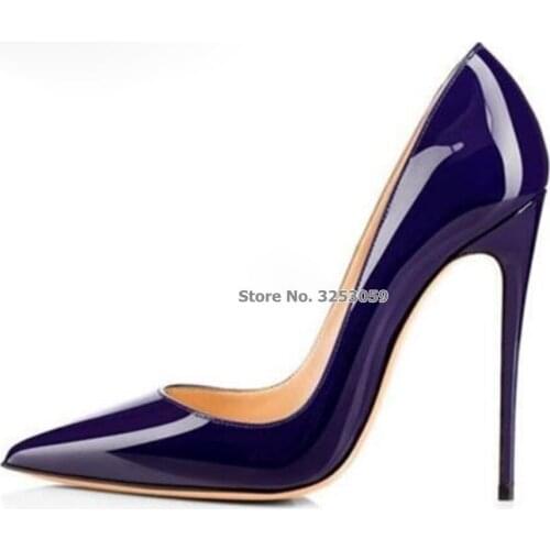 ALMUDENA Luxurious Royal Blue Gold Patent Leather Pointed Toe Pumps Slip-on 12cm Ultra High Heels Wedding Shoes Dropship