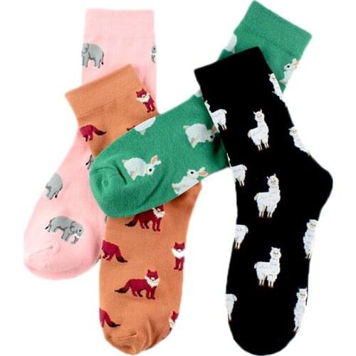 2020 Alpaca Elephant Fox Rabbit Animal socks Cotton Casual Socks Warm Women Streetwear Cute Funny Socks Short Happy Ankle Socks