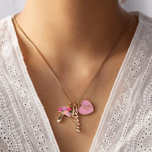 Mushroom Necklace Heart Mushroom Letters Pendant Necklaces Chain for Women Girls Jewelry