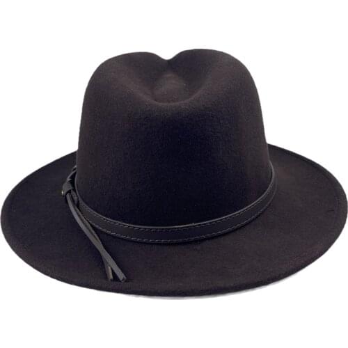 Unisex womens brown fedora hat pure wool fashion design cowboy bandit soft wool wholesale felt outdoor wide-brimmed hat