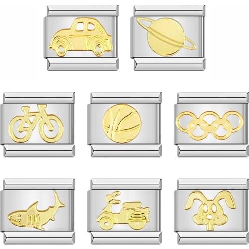 Hapiship 2021 Original Daisy Gold Basketball Car Rabbit Shark Bike Italian Charm Fit 9mm Bracelet Stainless Steel Making DJ085