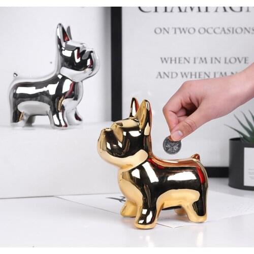 Nordic Ceramic Electroplating Dog Figurines Piggy Bank for Adults Home Decoration Kids Birthday Gift Pet Dog Save Money Box