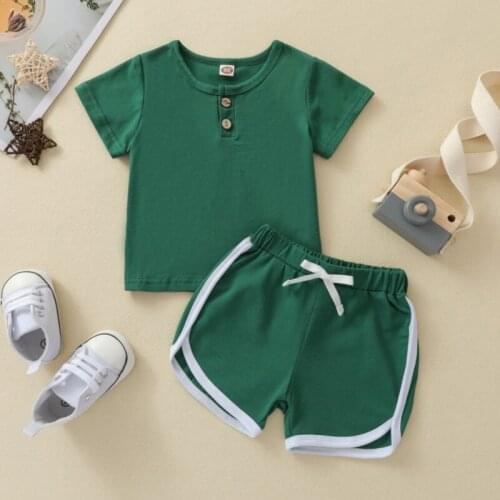 Kids Suit Set, Summer Boys Casual 2pcs Solid Color O-Neck Short Sleeve Tops+ Shorts 6 Months-4 Years