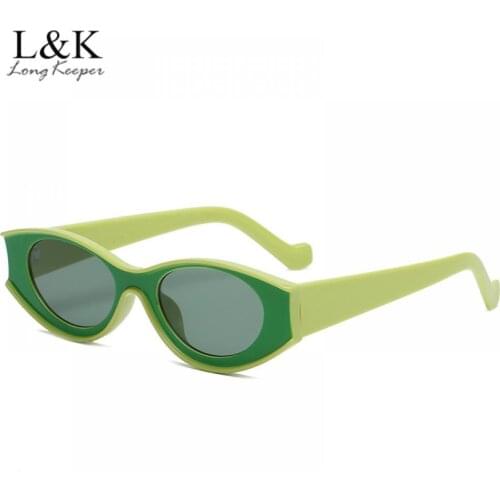LongKeeper Vintage Small Cat Eye Sunglasses Women Men New Fashion Personality Green Punk Sun Glasses Female Oval UV400 Eyewear