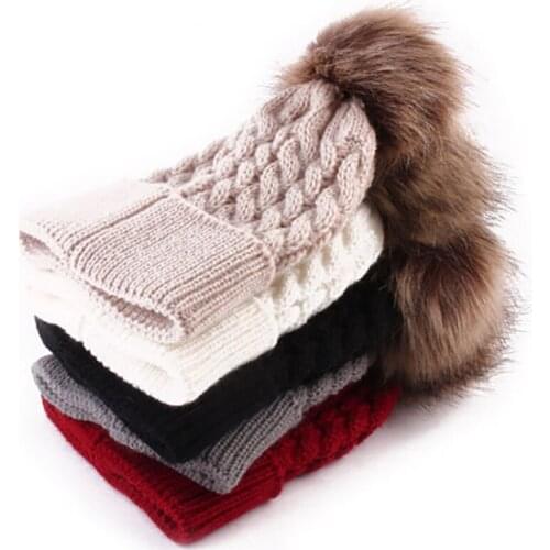 Fur ball cap pom poms winter hat for women girl hat knitted beanies ladies skullies wool cap warm thick female cap wholesale new