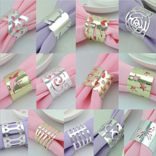 Metal Hollow Flower Gold and Silver Plated Napkin Rings Table Cloth Ring For Hotel Wedding Banquet Party Decoration Accessories