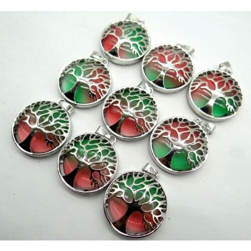 Natural Stone aventurine tiger eye Quartz Crystal Tree of Life Round Shaped charm pendant for diy Jewelry making necklace10pcs