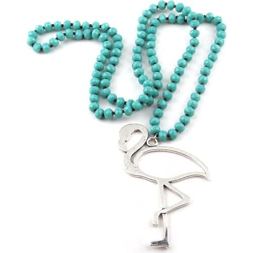 Free Shipping Fashion Bohemian Tribal Jewelry Crystal Glass Long Knotted Flamingos Pendant Necklaces