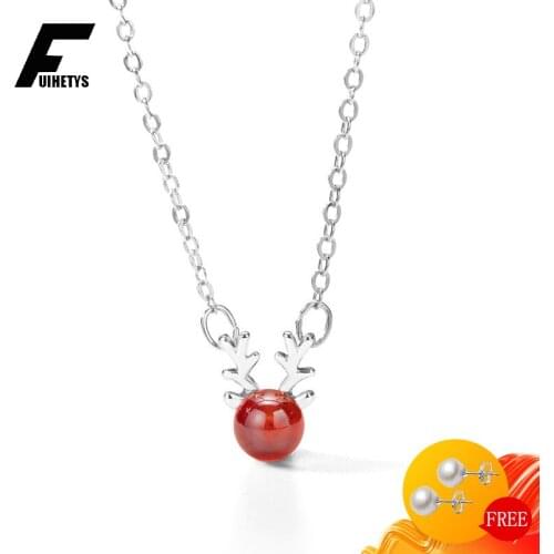 Trendy Women Necklace 925 Silver Jewelry with Elk Shape Ruby Gemstone Pendant Accessories for Girl Wedding Engagement Party